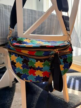 Colorful Autism Awareness Puzzle Print Crossbody Belt Bag